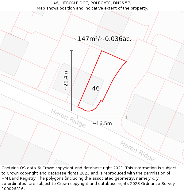 46, HERON RIDGE, POLEGATE, BN26 5BJ: Plot and title map