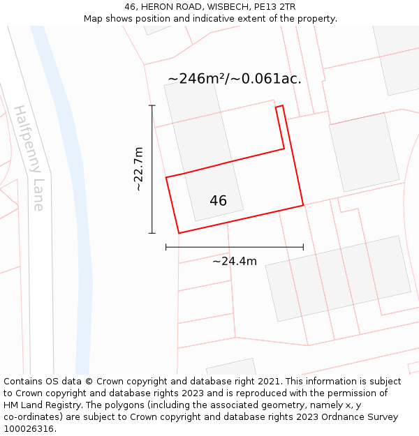 46, HERON ROAD, WISBECH, PE13 2TR: Plot and title map