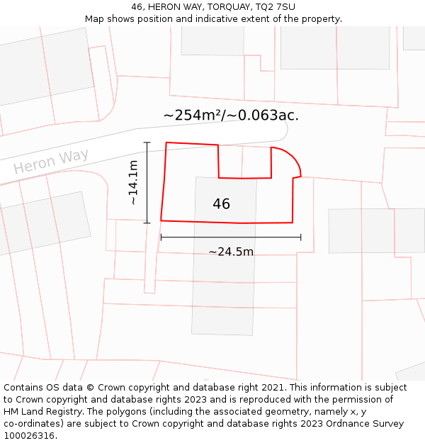 46, HERON WAY, TORQUAY, TQ2 7SU: Plot and title map