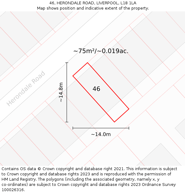 46, HERONDALE ROAD, LIVERPOOL, L18 1LA: Plot and title map