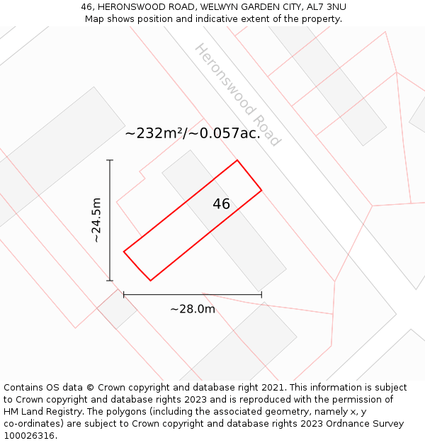 46, HERONSWOOD ROAD, WELWYN GARDEN CITY, AL7 3NU: Plot and title map