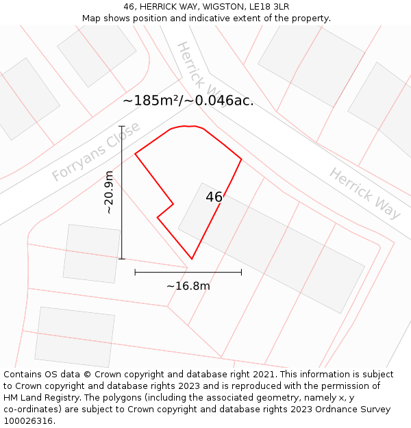 46, HERRICK WAY, WIGSTON, LE18 3LR: Plot and title map