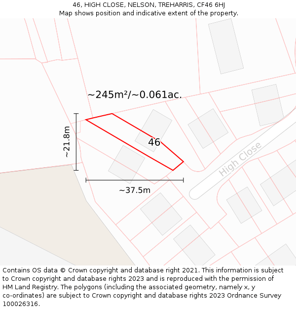 46, HIGH CLOSE, NELSON, TREHARRIS, CF46 6HJ: Plot and title map