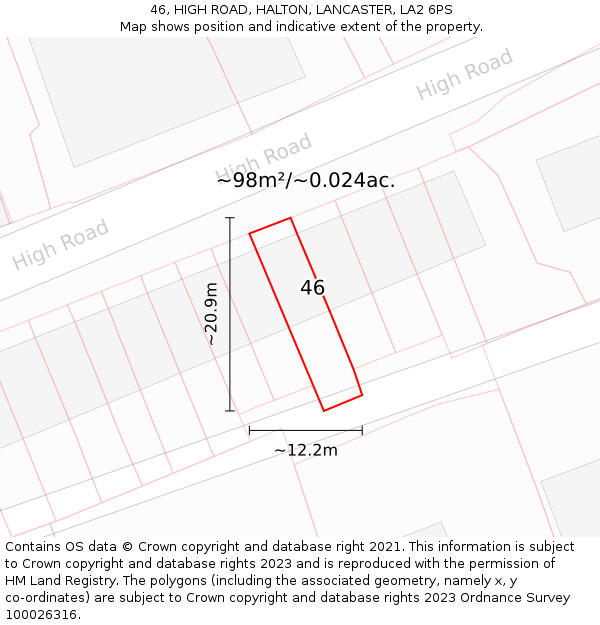 46, HIGH ROAD, HALTON, LANCASTER, LA2 6PS: Plot and title map