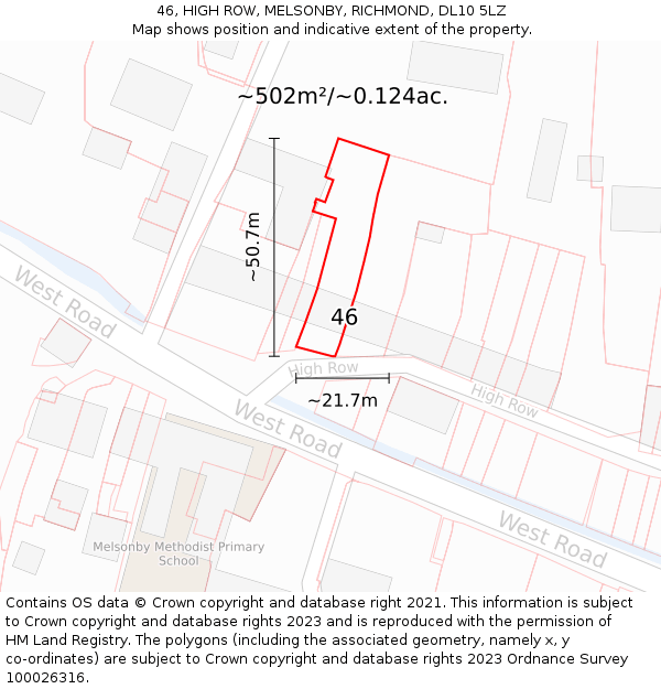 46, HIGH ROW, MELSONBY, RICHMOND, DL10 5LZ: Plot and title map