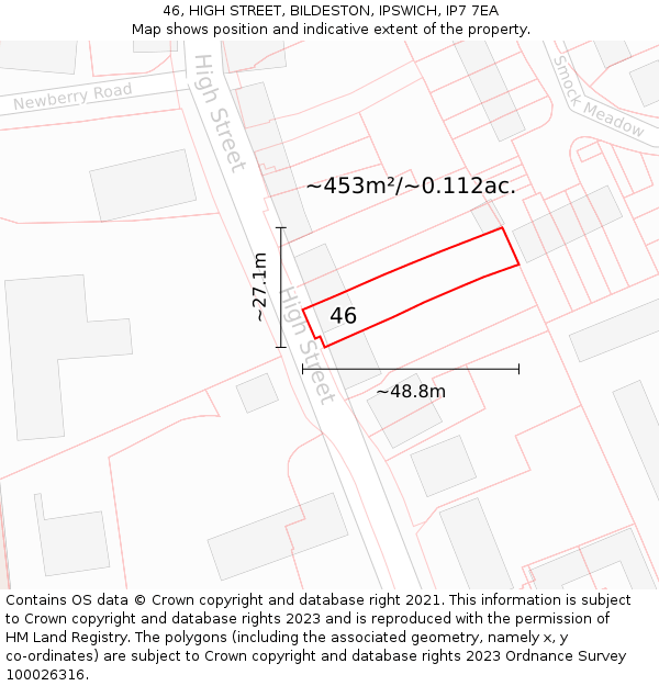 46, HIGH STREET, BILDESTON, IPSWICH, IP7 7EA: Plot and title map