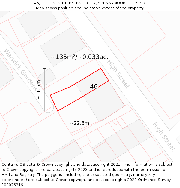 46, HIGH STREET, BYERS GREEN, SPENNYMOOR, DL16 7PG: Plot and title map