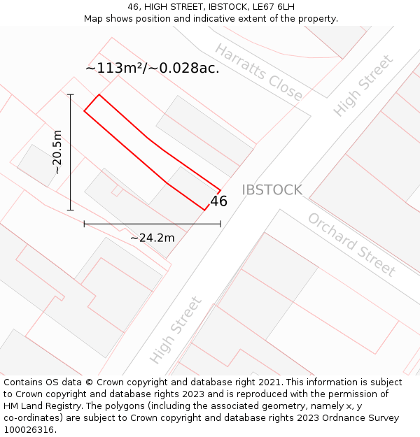 46, HIGH STREET, IBSTOCK, LE67 6LH: Plot and title map