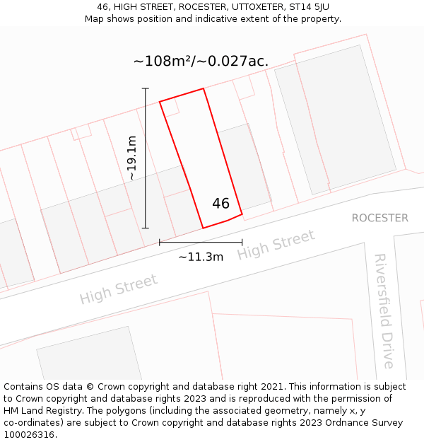 46, HIGH STREET, ROCESTER, UTTOXETER, ST14 5JU: Plot and title map