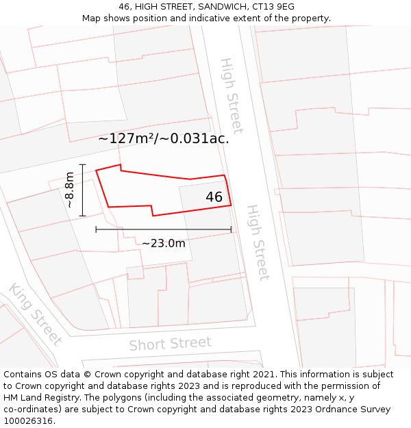 46, HIGH STREET, SANDWICH, CT13 9EG: Plot and title map