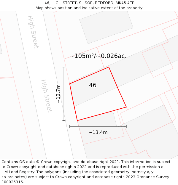 46, HIGH STREET, SILSOE, BEDFORD, MK45 4EP: Plot and title map