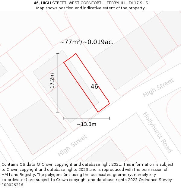 46, HIGH STREET, WEST CORNFORTH, FERRYHILL, DL17 9HS: Plot and title map