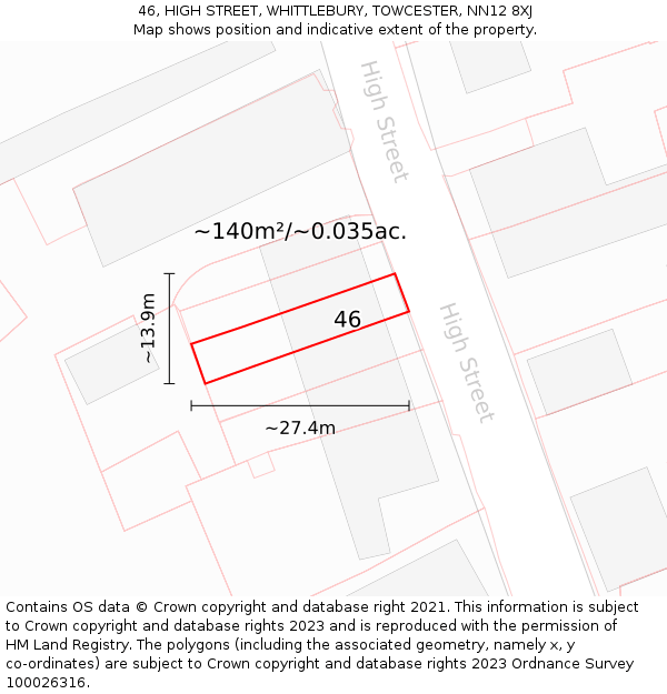 46, HIGH STREET, WHITTLEBURY, TOWCESTER, NN12 8XJ: Plot and title map