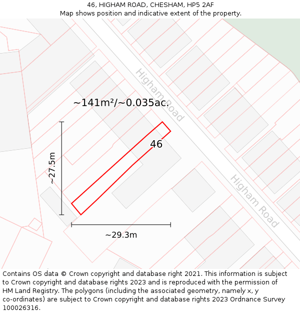46, HIGHAM ROAD, CHESHAM, HP5 2AF: Plot and title map