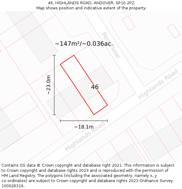 46, HIGHLANDS ROAD, ANDOVER, SP10 2PZ: Plot and title map