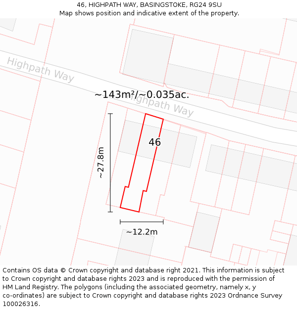 46, HIGHPATH WAY, BASINGSTOKE, RG24 9SU: Plot and title map