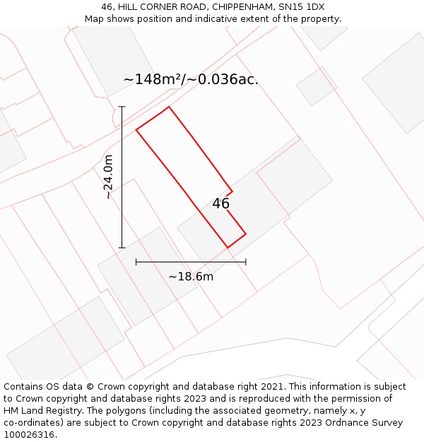 46, HILL CORNER ROAD, CHIPPENHAM, SN15 1DX: Plot and title map