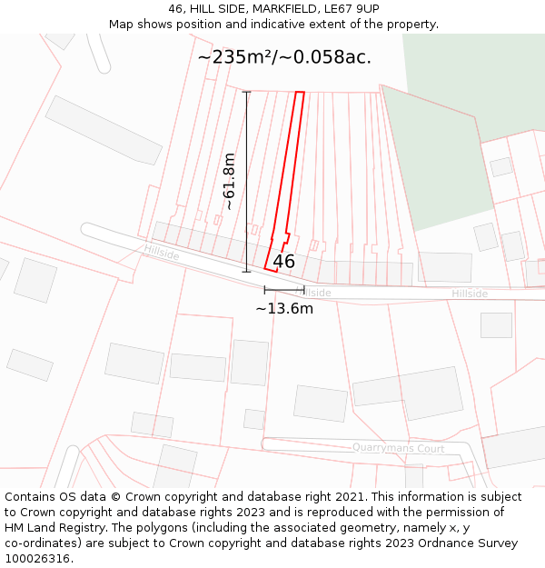 46, HILL SIDE, MARKFIELD, LE67 9UP: Plot and title map