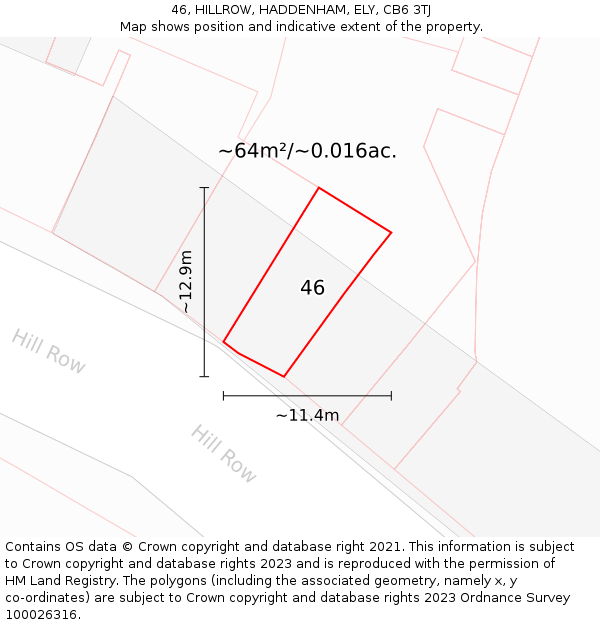 46, HILLROW, HADDENHAM, ELY, CB6 3TJ: Plot and title map