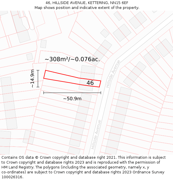 46, HILLSIDE AVENUE, KETTERING, NN15 6EF: Plot and title map