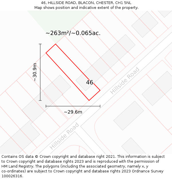 46, HILLSIDE ROAD, BLACON, CHESTER, CH1 5NL: Plot and title map