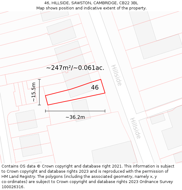 46, HILLSIDE, SAWSTON, CAMBRIDGE, CB22 3BL: Plot and title map