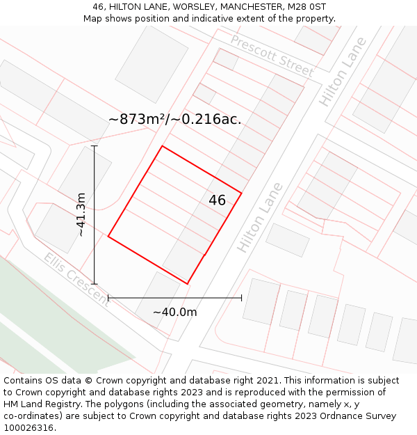 46, HILTON LANE, WORSLEY, MANCHESTER, M28 0ST: Plot and title map
