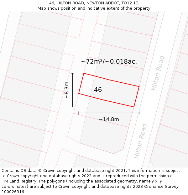 46, HILTON ROAD, NEWTON ABBOT, TQ12 1BJ: Plot and title map