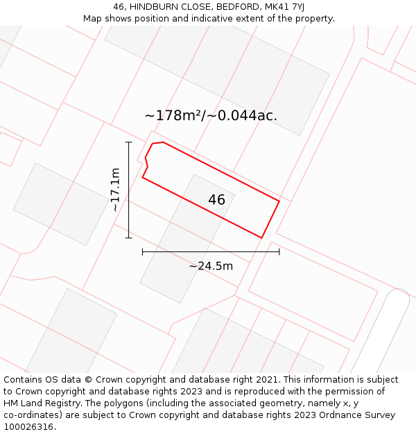 46, HINDBURN CLOSE, BEDFORD, MK41 7YJ: Plot and title map