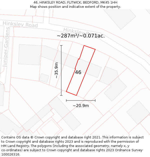 46, HINKSLEY ROAD, FLITWICK, BEDFORD, MK45 1HH: Plot and title map