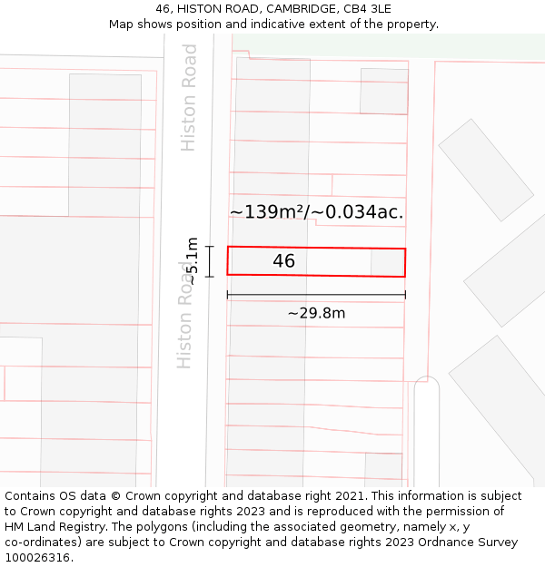 46, HISTON ROAD, CAMBRIDGE, CB4 3LE: Plot and title map
