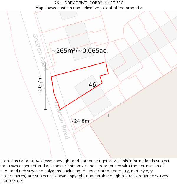 46, HOBBY DRIVE, CORBY, NN17 5FG: Plot and title map
