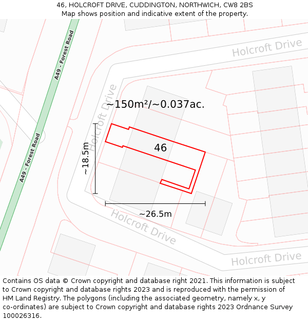 46, HOLCROFT DRIVE, CUDDINGTON, NORTHWICH, CW8 2BS: Plot and title map