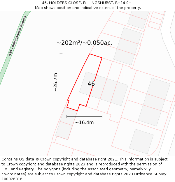46, HOLDERS CLOSE, BILLINGSHURST, RH14 9HL: Plot and title map