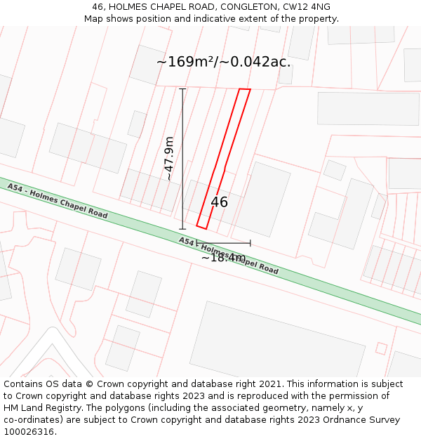 46, HOLMES CHAPEL ROAD, CONGLETON, CW12 4NG: Plot and title map