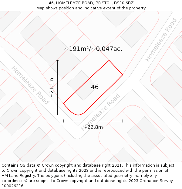 46, HOMELEAZE ROAD, BRISTOL, BS10 6BZ: Plot and title map
