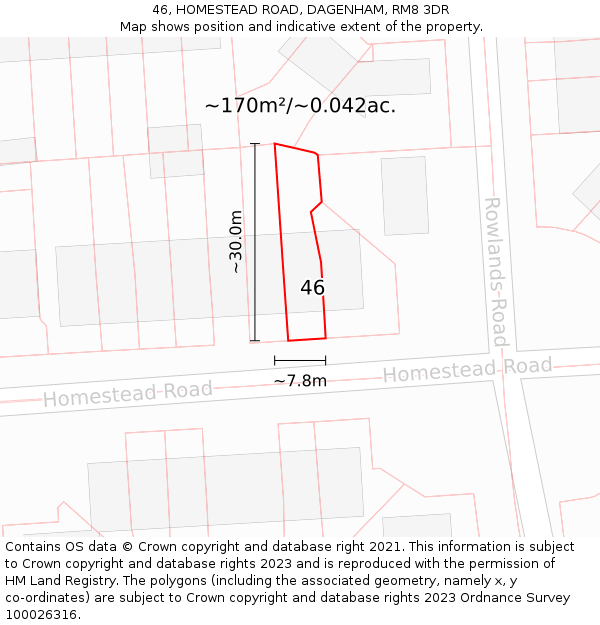 46, HOMESTEAD ROAD, DAGENHAM, RM8 3DR: Plot and title map