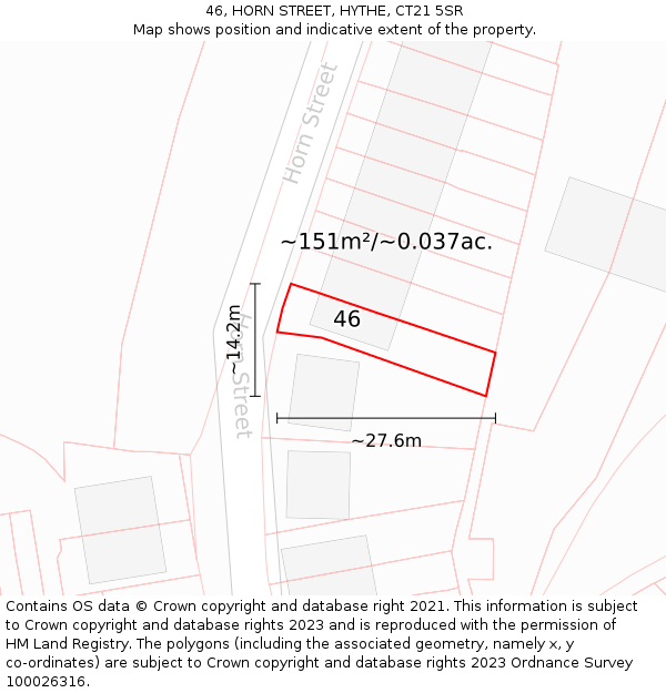 46, HORN STREET, HYTHE, CT21 5SR: Plot and title map