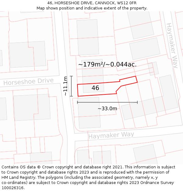 46, HORSESHOE DRIVE, CANNOCK, WS12 0FR: Plot and title map