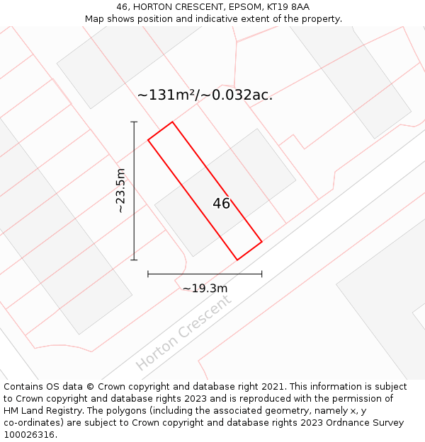 46, HORTON CRESCENT, EPSOM, KT19 8AA: Plot and title map