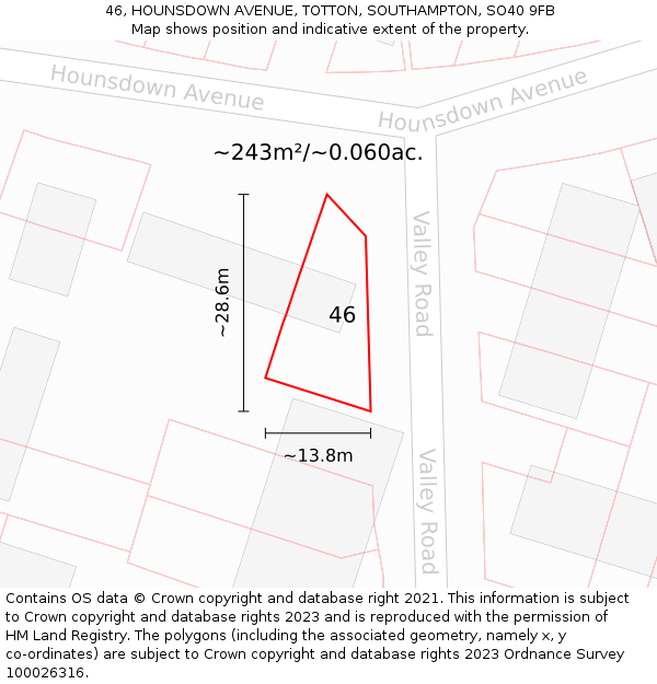 46, HOUNSDOWN AVENUE, TOTTON, SOUTHAMPTON, SO40 9FB: Plot and title map