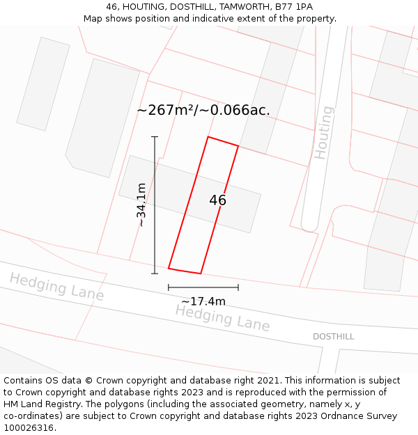 46, HOUTING, DOSTHILL, TAMWORTH, B77 1PA: Plot and title map