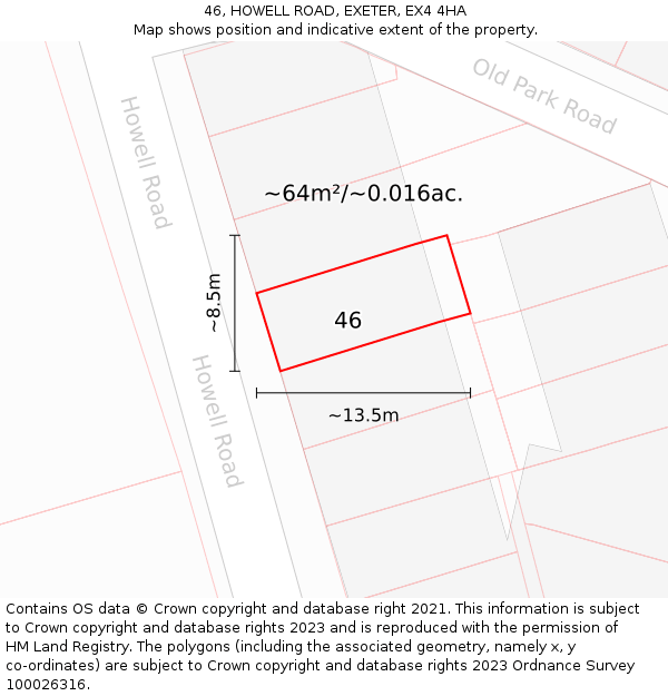 46, HOWELL ROAD, EXETER, EX4 4HA: Plot and title map
