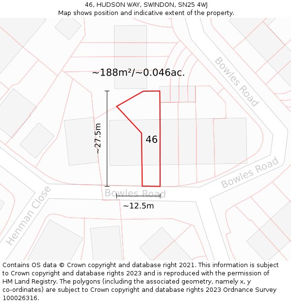46, HUDSON WAY, SWINDON, SN25 4WJ: Plot and title map