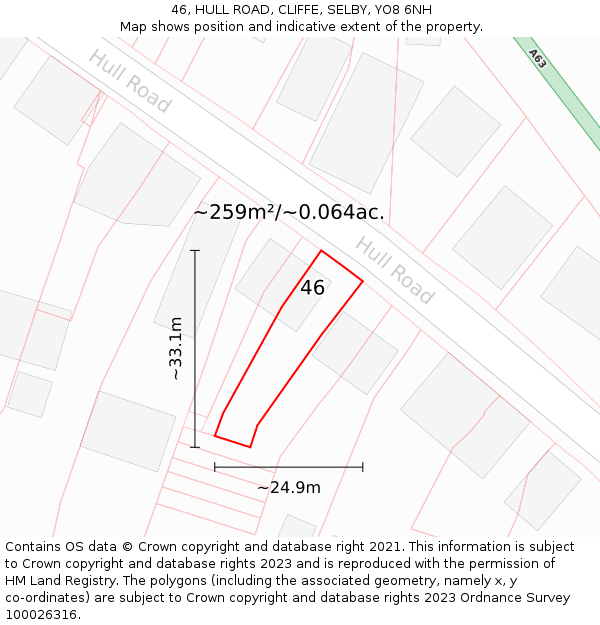46, HULL ROAD, CLIFFE, SELBY, YO8 6NH: Plot and title map