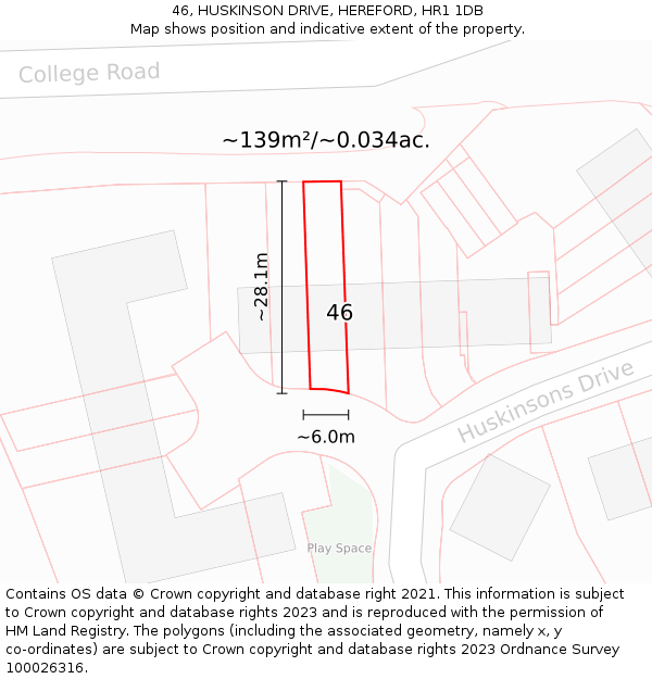 46, HUSKINSON DRIVE, HEREFORD, HR1 1DB: Plot and title map