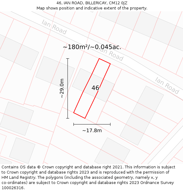 46, IAN ROAD, BILLERICAY, CM12 0JZ: Plot and title map