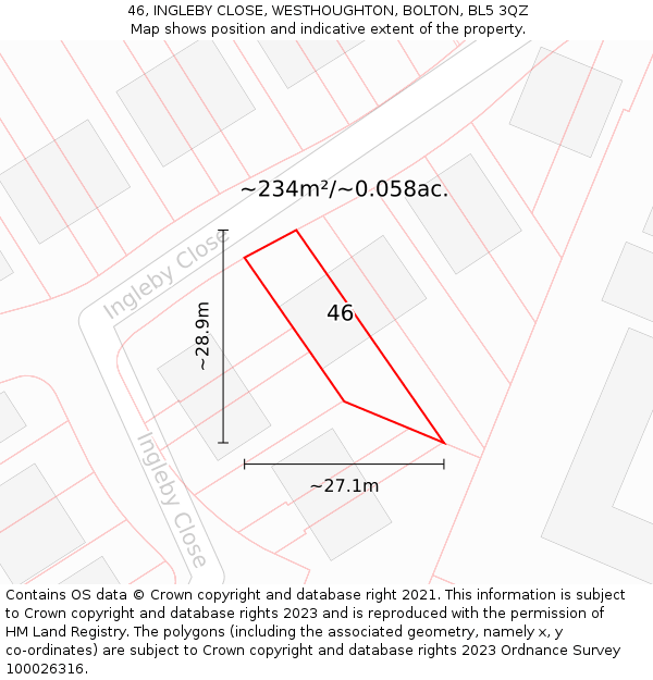 46, INGLEBY CLOSE, WESTHOUGHTON, BOLTON, BL5 3QZ: Plot and title map