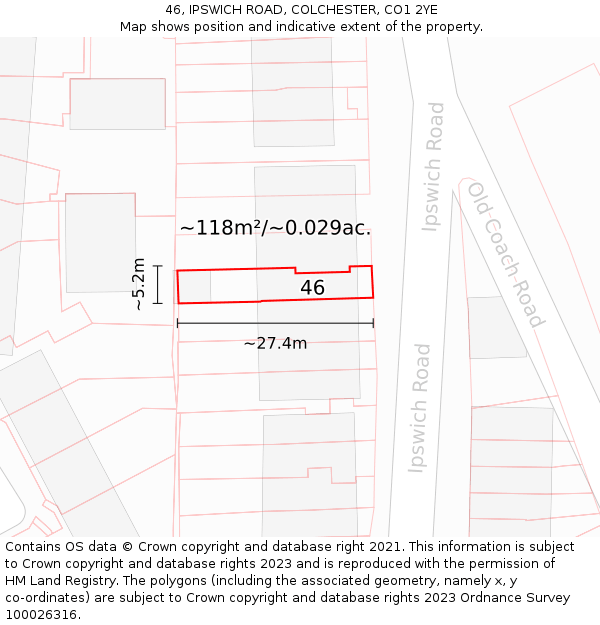 46, IPSWICH ROAD, COLCHESTER, CO1 2YE: Plot and title map