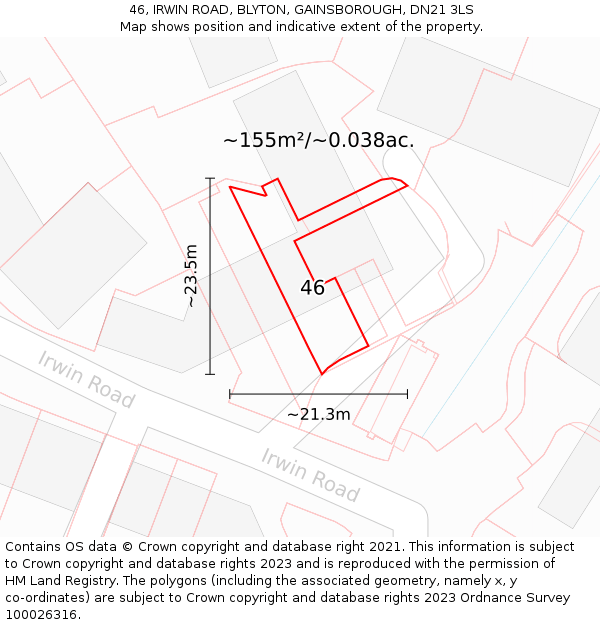 46, IRWIN ROAD, BLYTON, GAINSBOROUGH, DN21 3LS: Plot and title map